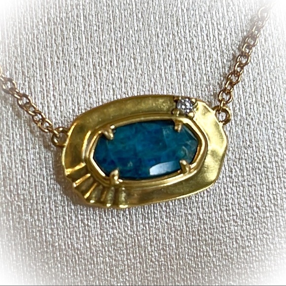 Beautiful Kendra Scott Anna Vintage GOLD PLATED BRASS & TEAL APATITE NECKLACE💕 - Picture 3 of 12